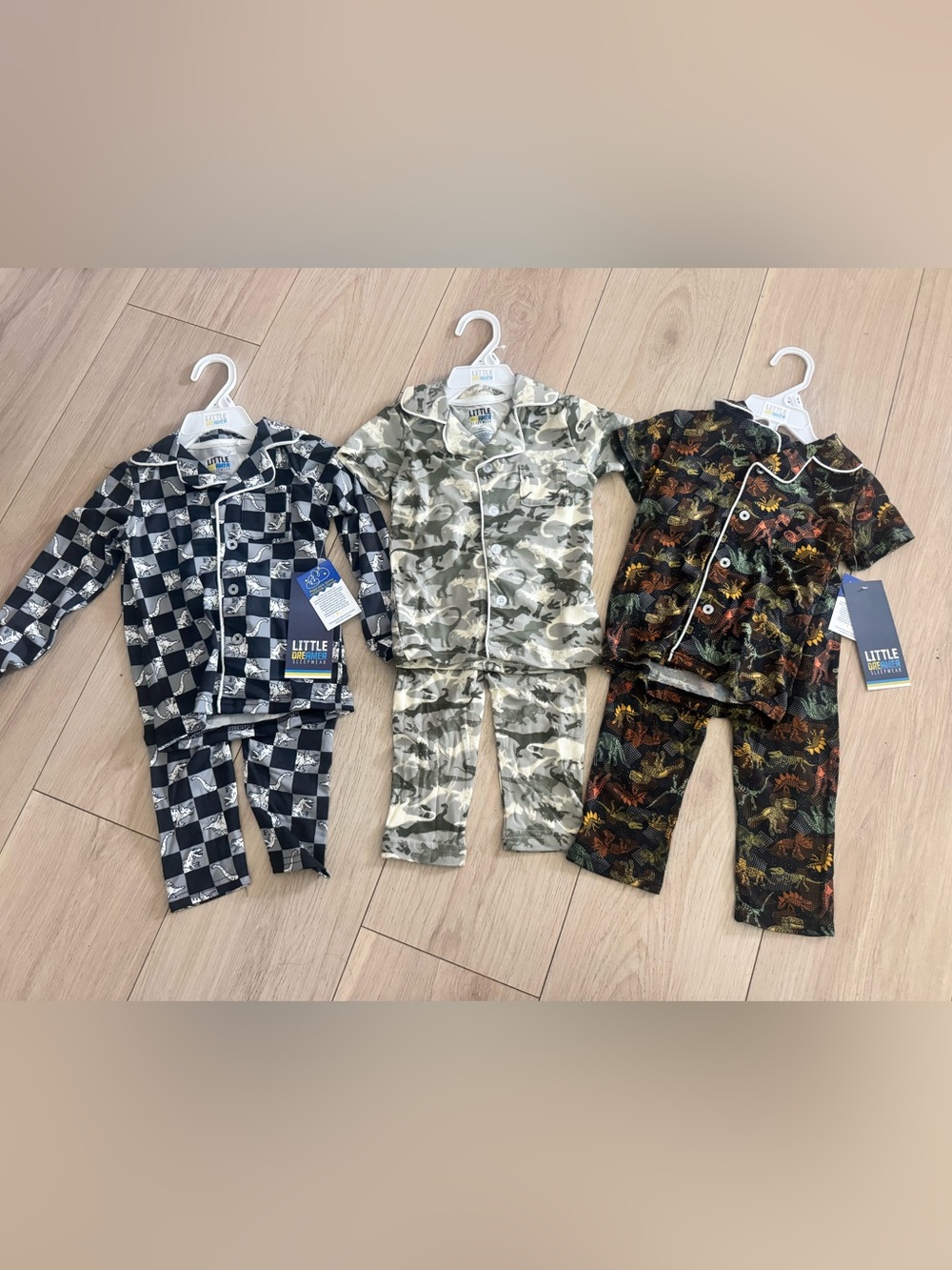 3-Piece Little Treasure Toddler Pajama Set Bundle - Black, Green, Brown Prints